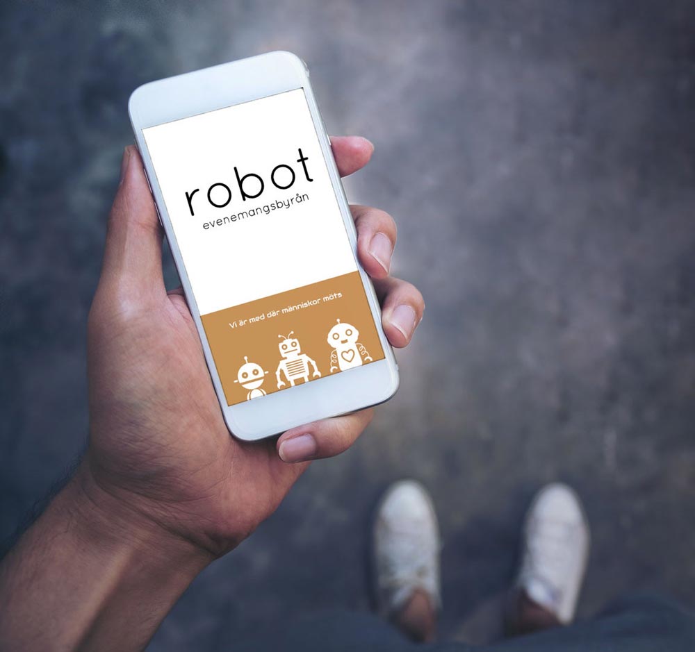 Mobil i hand med robot app